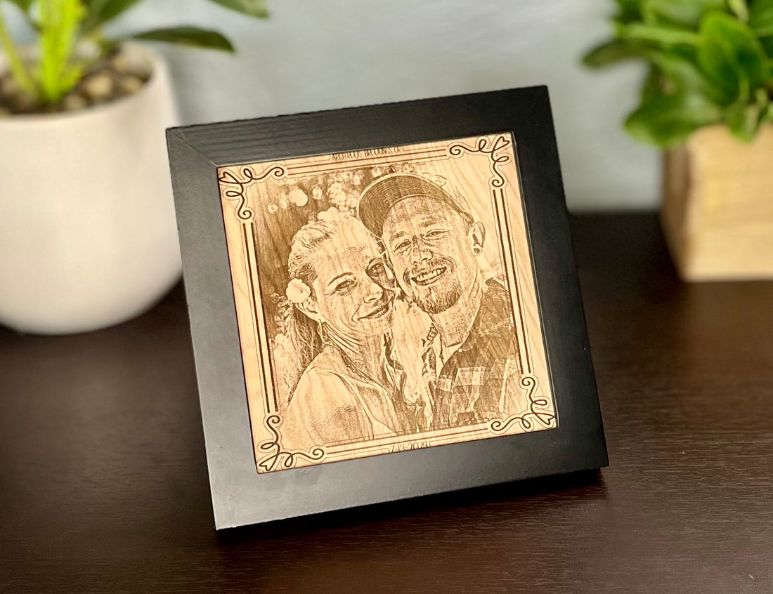 One of the most unique ways to preserve a favorite wedding photo is by having it laser-engraved on wood. 