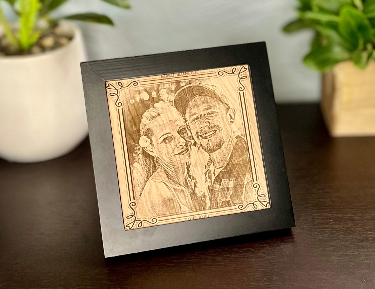 One of the most unique ways to preserve a favorite wedding photo is by having it laser-engraved on wood. This technique transforms an image into a beautiful, timeless keepsake with a rustic touch that complements almost any decor style. Each engraving captures intricate details and offers a lovely, natural display for a home.